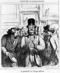 „The Promenade of the Influential Critic”, rajzfilm a „Charivari” magazinból, 1865. június 24.